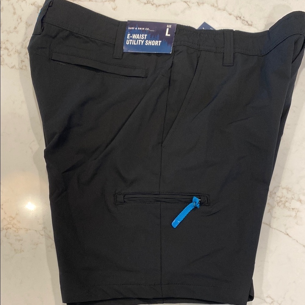 Surf & Swim Co. Short Hiking Swim E-Waist Utility Pockets Black Blue Size Large — image 6 of 8